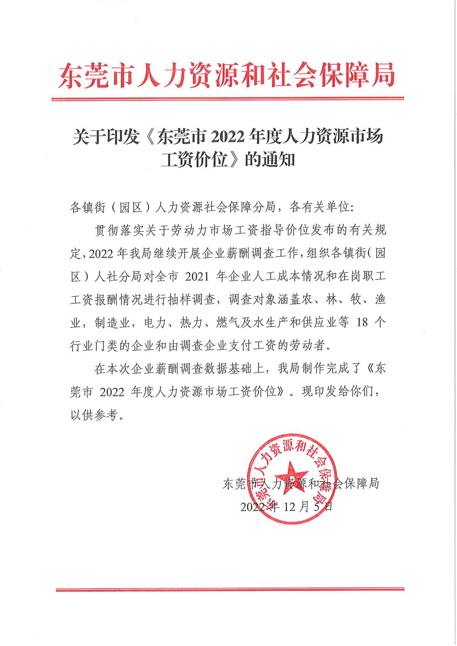 关于印发《东莞市2022年度人力资源市场工资价位》的通知.jpg